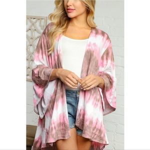 Ivory Pink And Taupe Tie Dye Cardigan